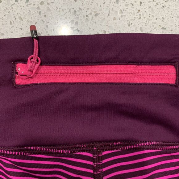Lululemon Athletica Sz 8 Run For Your Life Crop Leggings Hyper Stripe Raspberry - Picture 4 of 10